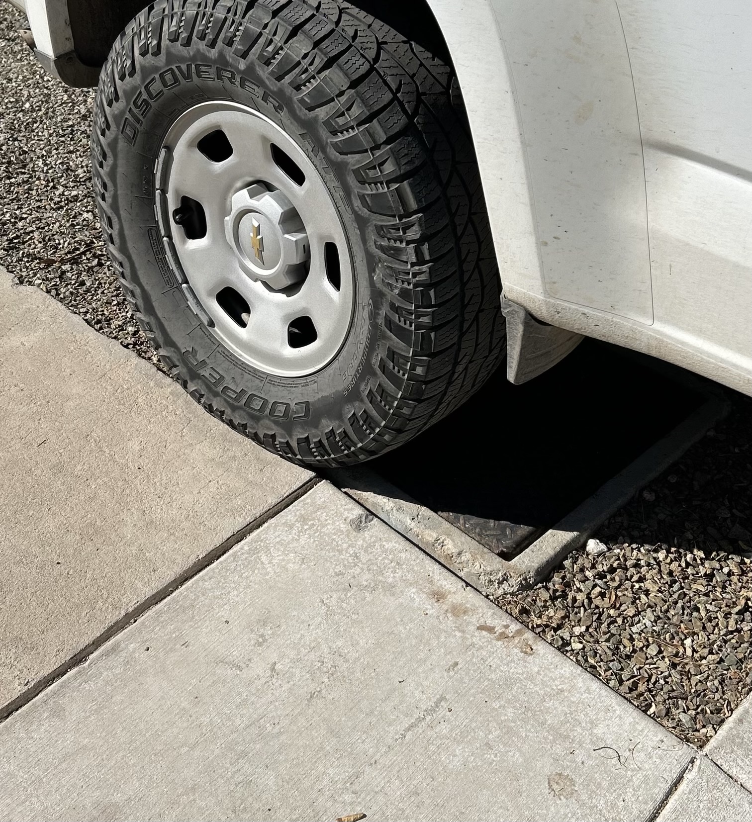 Sewer drain under a tire